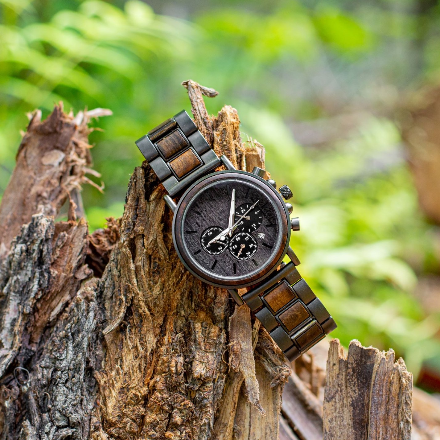 Reloj de madera de bambú con correa de tela modelo Yellowstone - Woodenson  Chile