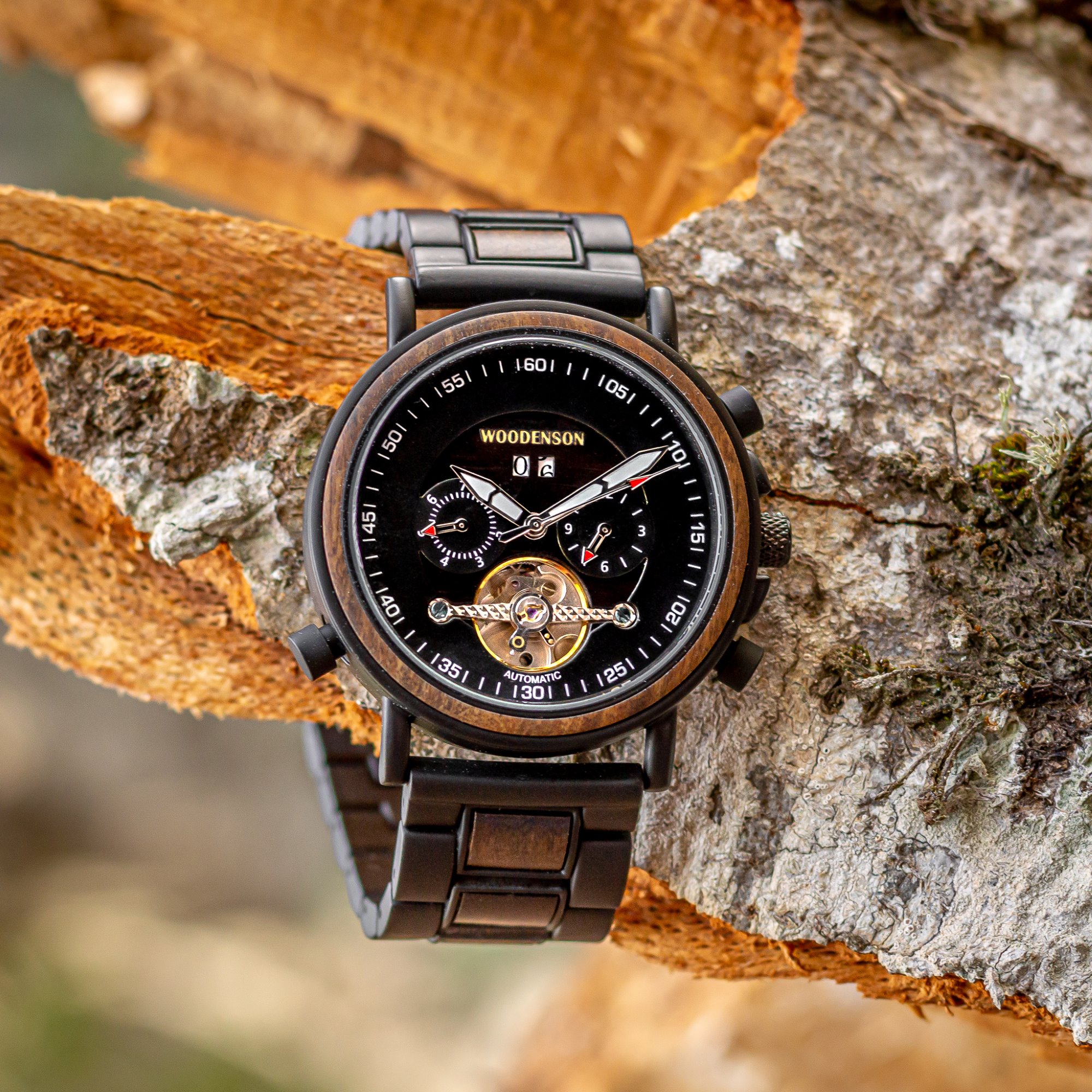 Reloj Automático de madera y acero modelo Obsidian