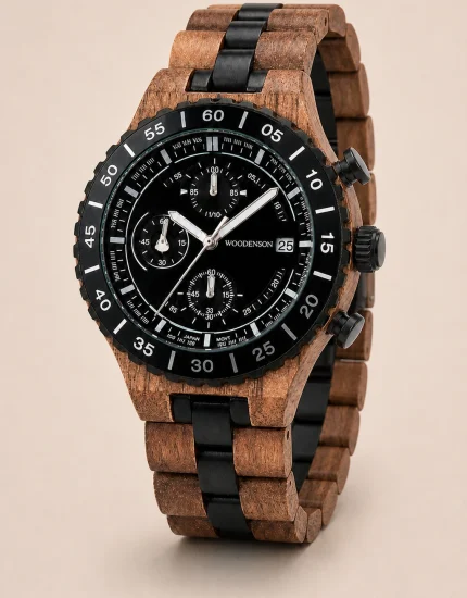 Norvik Onyx, reloj cronógrafo Woodenson de madera oscura y esfera negra